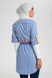 Redtag-Blue-X-White-Stripe-Shirt-Half-Placket-Dresses-Women's-