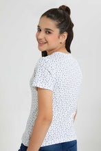 Load image into Gallery viewer, Redtag-White-Floral-Crop-Pointile-Top-Graphic-T-Shirts-Senior-Girls-9 to 14 Years
