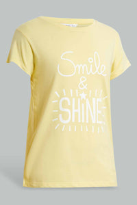 Yellow And White Printed Pyjama Set For Senior Girls (2 Piece)