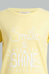Yellow And White Printed Pyjama Set For Senior Girls (2 Piece)