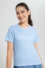 Load image into Gallery viewer, Redtag-Blue-Floral-Crop-Pointile-Top-Graphic-T-Shirts-Senior-Girls-9 to 14 Years
