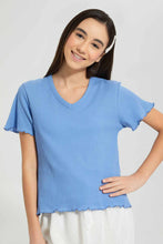Load image into Gallery viewer, Redtag-Blue-Waffle-Top-Plain-T-Shirts-Senior-Girls-9 to 14 Years
