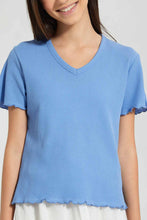 Load image into Gallery viewer, Redtag-Blue-Waffle-Top-Plain-T-Shirts-Senior-Girls-9 to 14 Years
