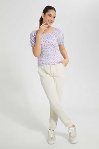 Redtag-Purple-Floral-Top-+-Pencil-Skirt-Graphic-T-Shirts-Senior-Girls-9 to 14 Years