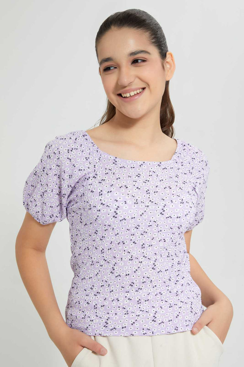 Redtag-Purple-Floral-Top-+-Pencil-Skirt-Graphic-T-Shirts-Senior-Girls-9 to 14 Years