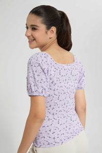 Redtag-Purple-Floral-Top-+-Pencil-Skirt-Graphic-T-Shirts-Senior-Girls-9 to 14 Years