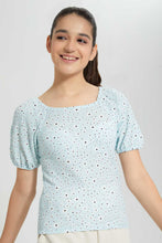 تنزيل الصورة على معرض الصور، Redtag-Lt-Blue-Floral-Top-+-Pencil-Skirt-Graphic-T-Shirts-Senior-Girls-9 to 14 Years
