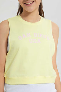 Redtag-Yellow-Twofer-Top-Active-T-Shirts-Senior-Girls-9 to 14 Years