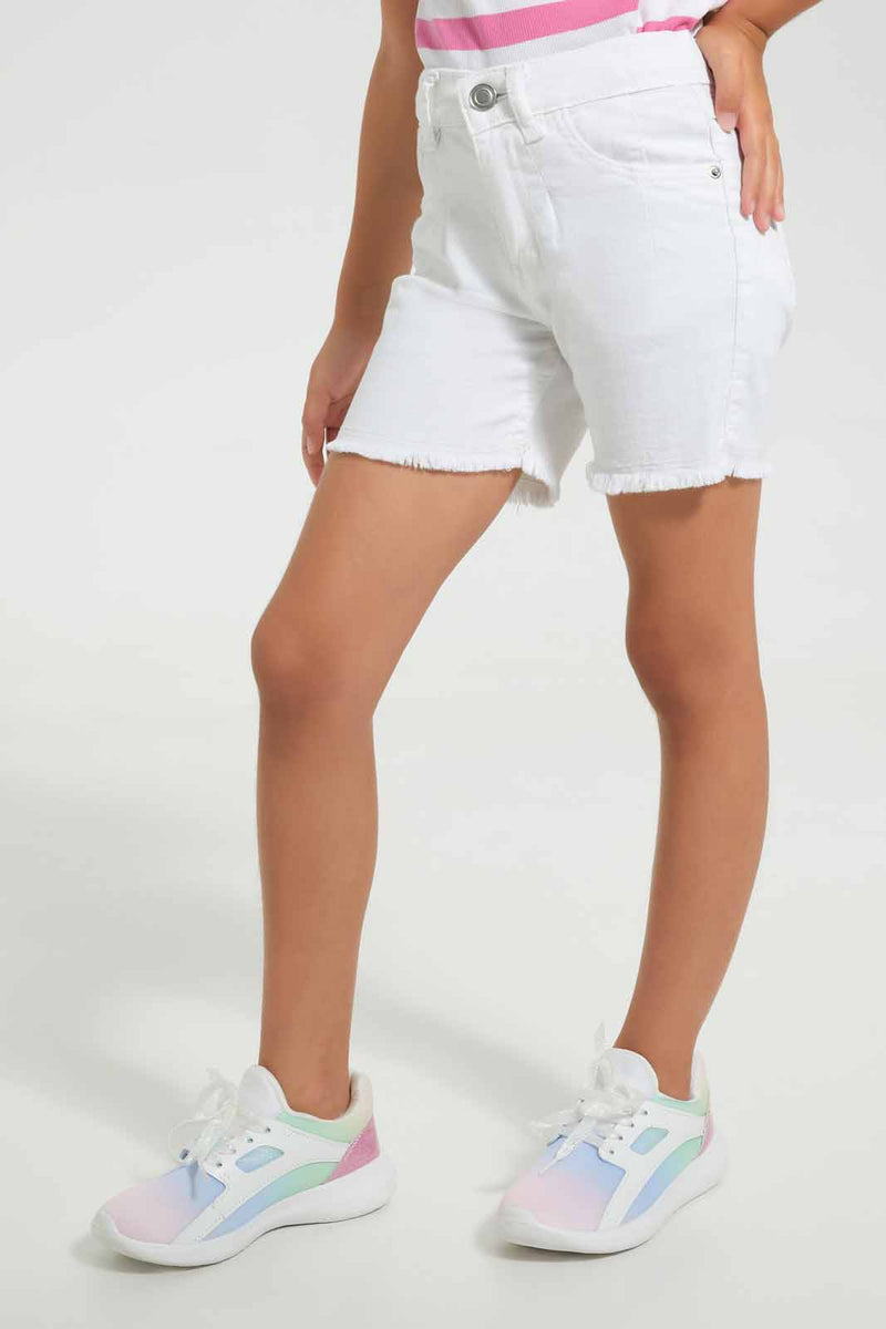 Redtag-White-Girls-Short-Casual-Shorts-Girls-2 to 8 Years