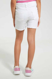 Redtag-White-Girls-Short-Casual-Shorts-Girls-2 to 8 Years