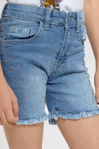 Redtag-Lt.-Wash-Girls-Denim-Rhinestone-Short-Casual-Shorts-Girls-2 to 8 Years