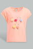 Redtag-Neon-Pink-Flamingo-Artwork-T-Shirt-With-White-Scallop-Hem-Short-Sets-Infant-Girls-3 to 24 Months