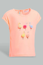 Load image into Gallery viewer, Redtag-Neon-Pink-Flamingo-Artwork-T-Shirt-With-White-Scallop-Hem-Short-Sets-Infant-Girls-3 to 24 Months
