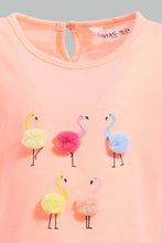 Load image into Gallery viewer, Redtag-Neon-Pink-Flamingo-Artwork-T-Shirt-With-White-Scallop-Hem-Short-Sets-Infant-Girls-3 to 24 Months
