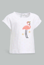 تنزيل الصورة على معرض الصور، Redtag-White-Flamingo-Artwork-T-Shirt-With-Short-Sets-Infant-Girls-3 to 24 Months
