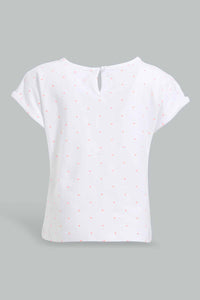 Redtag-White-Flamingo-Artwork-T-Shirt-With-Short-Sets-Infant-Girls-3 to 24 Months