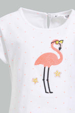 تنزيل الصورة على معرض الصور، Redtag-White-Flamingo-Artwork-T-Shirt-With-Short-Sets-Infant-Girls-3 to 24 Months
