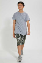 Load image into Gallery viewer, Redtag-Grey-Melange-Jacquard-Henley-T-Shirt-Henley-T-Shirts-Senior-Boys-9 to 14 Years
