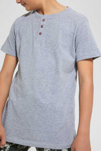 Load image into Gallery viewer, Redtag-Grey-Melange-Jacquard-Henley-T-Shirt-Henley-T-Shirts-Senior-Boys-9 to 14 Years
