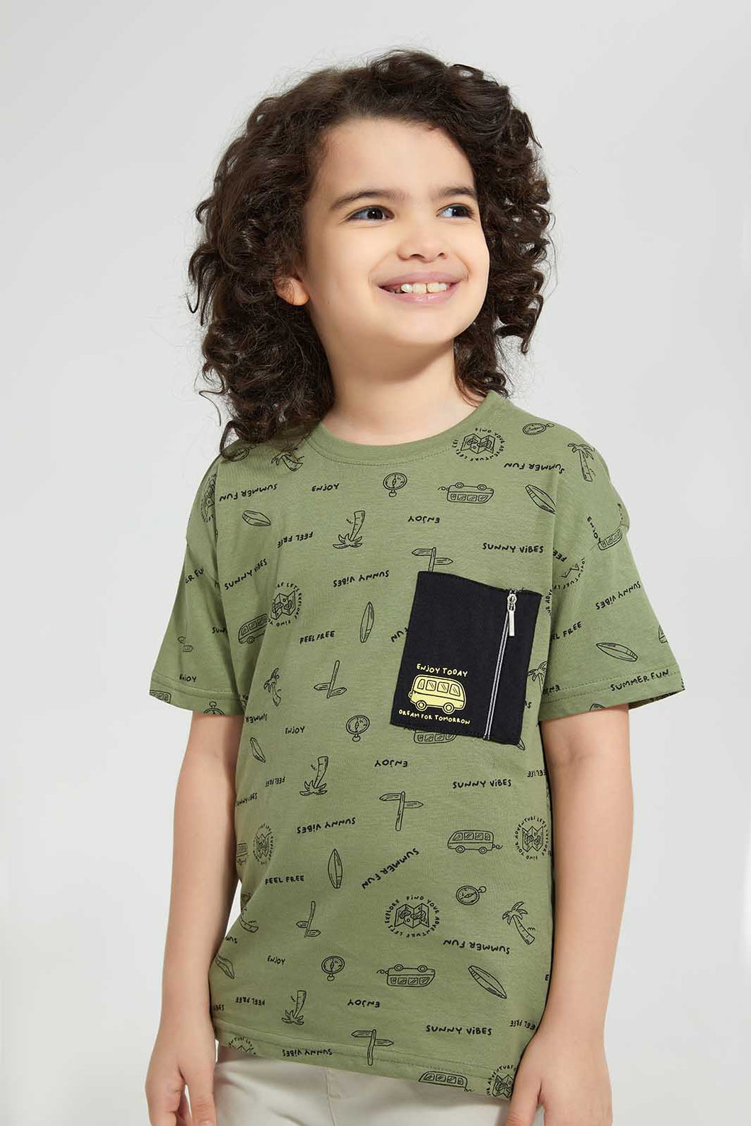 Redtag-Green-Aop-Over-Size-T-Shirt-Oversized-T-Shirts-Boys-2 to 8 Years