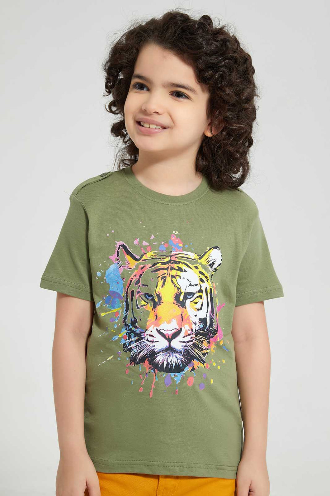 Redtag-Olive-Lion-Print-T-Shirt-Graphic-T-Shirts-Boys-2 to 8 Years