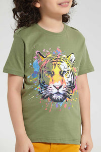 Redtag-Olive-Lion-Print-T-Shirt-Graphic-T-Shirts-Boys-2 to 8 Years