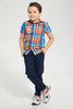 Redtag-Orange-Hooded-Check-Short-Sleeve-Shirt-Casual-Shirts-Boys-2 to 8 Years