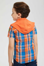 Load image into Gallery viewer, Redtag-Orange-Hooded-Check-Short-Sleeve-Shirt-Casual-Shirts-Boys-2 to 8 Years
