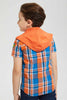 Redtag-Orange-Hooded-Check-Short-Sleeve-Shirt-Casual-Shirts-Boys-2 to 8 Years