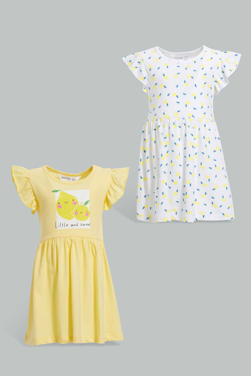 Redtag-Multi-Colour-2Pc-Pack-Knit-Dress-Dresses-Infant-Girls-3 to 24 Months