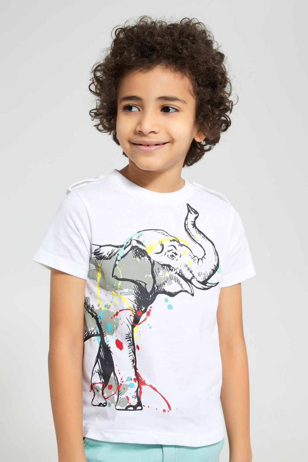 Redtag-White-Elephant-Print-T-Shirt-Graphic-T-Shirts-Boys-2 to 8 Years