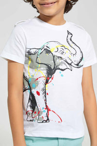 Redtag-White-Elephant-Print-T-Shirt-Graphic-T-Shirts-Boys-2 to 8 Years