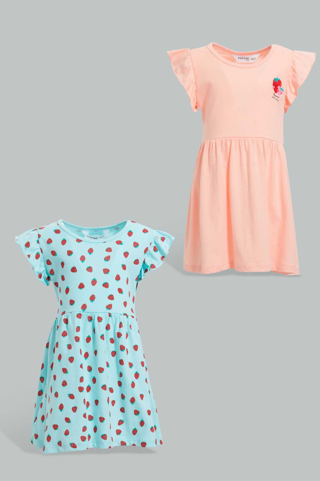 Redtag-Multi-Colour-2Pc-Pack-Knit-Dress-Dresses-Infant-Girls-3 to 24 Months
