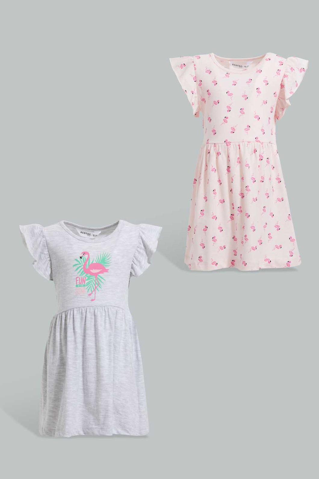 Redtag-Multi-Colour-2Pc-Pack-Knit-Dress-Dresses-Infant-Girls-3 to 24 Months