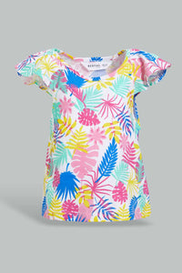 Redtag-White-Tropical-Printed-T-Shirt-And-Mint-Solid-Skirt-Sets-Infant-Girls-3 to 24 Months