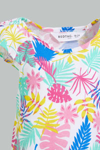 Redtag-White-Tropical-Printed-T-Shirt-And-Mint-Solid-Skirt-Sets-Infant-Girls-3 to 24 Months