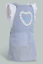 Load image into Gallery viewer, Redtag-Blue-Dungaree-Dress-With-White-T-Shirt-Sets-Infant-Girls-3 to 24 Months
