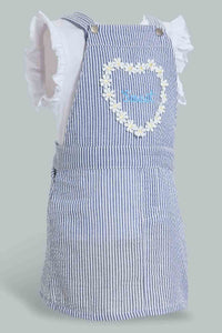 Redtag-Blue-Dungaree-Dress-With-White-T-Shirt-Sets-Infant-Girls-3 to 24 Months