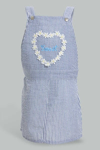 Redtag-Blue-Dungaree-Dress-With-White-T-Shirt-Sets-Infant-Girls-3 to 24 Months