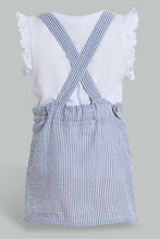 Load image into Gallery viewer, Redtag-Blue-Dungaree-Dress-With-White-T-Shirt-Sets-Infant-Girls-3 to 24 Months
