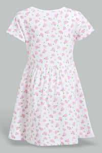 Redtag-Coral-Floral-Printed-Dress-Dresses-Infant-Girls-3 to 24 Months