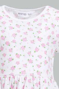 Redtag-Coral-Floral-Printed-Dress-Dresses-Infant-Girls-3 to 24 Months