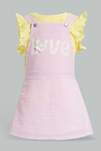 Load image into Gallery viewer, Redtag-Pink-Dungaree-Dress-With-Yellow-T-Shirt-Sets-Infant-Girls-3 to 24 Months
