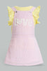 Redtag-Pink-Dungaree-Dress-With-Yellow-T-Shirt-Sets-Infant-Girls-3 to 24 Months