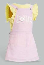 Load image into Gallery viewer, Redtag-Pink-Dungaree-Dress-With-Yellow-T-Shirt-Sets-Infant-Girls-3 to 24 Months
