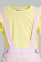 Load image into Gallery viewer, Redtag-Pink-Dungaree-Dress-With-Yellow-T-Shirt-Sets-Infant-Girls-3 to 24 Months
