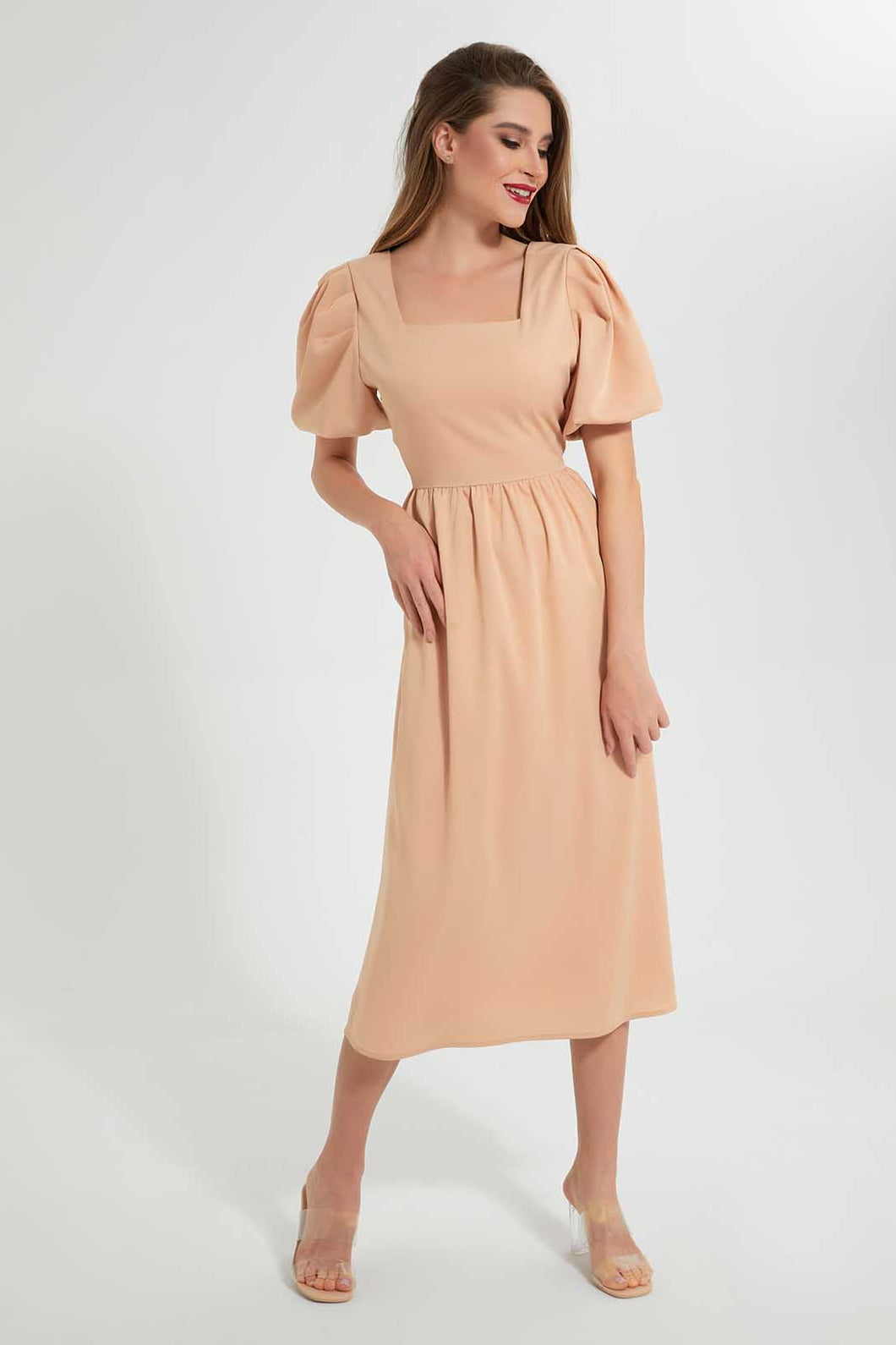 Redtag-Assorted-Puffsleeve-With-Cut-Out-At-Back-Waist-Dress-Dresses-Women's-