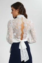 Load image into Gallery viewer, Redtag-White-Lace-Top-With-Open-Back-Tie-Hem-Blouses-Women&#39;s-
