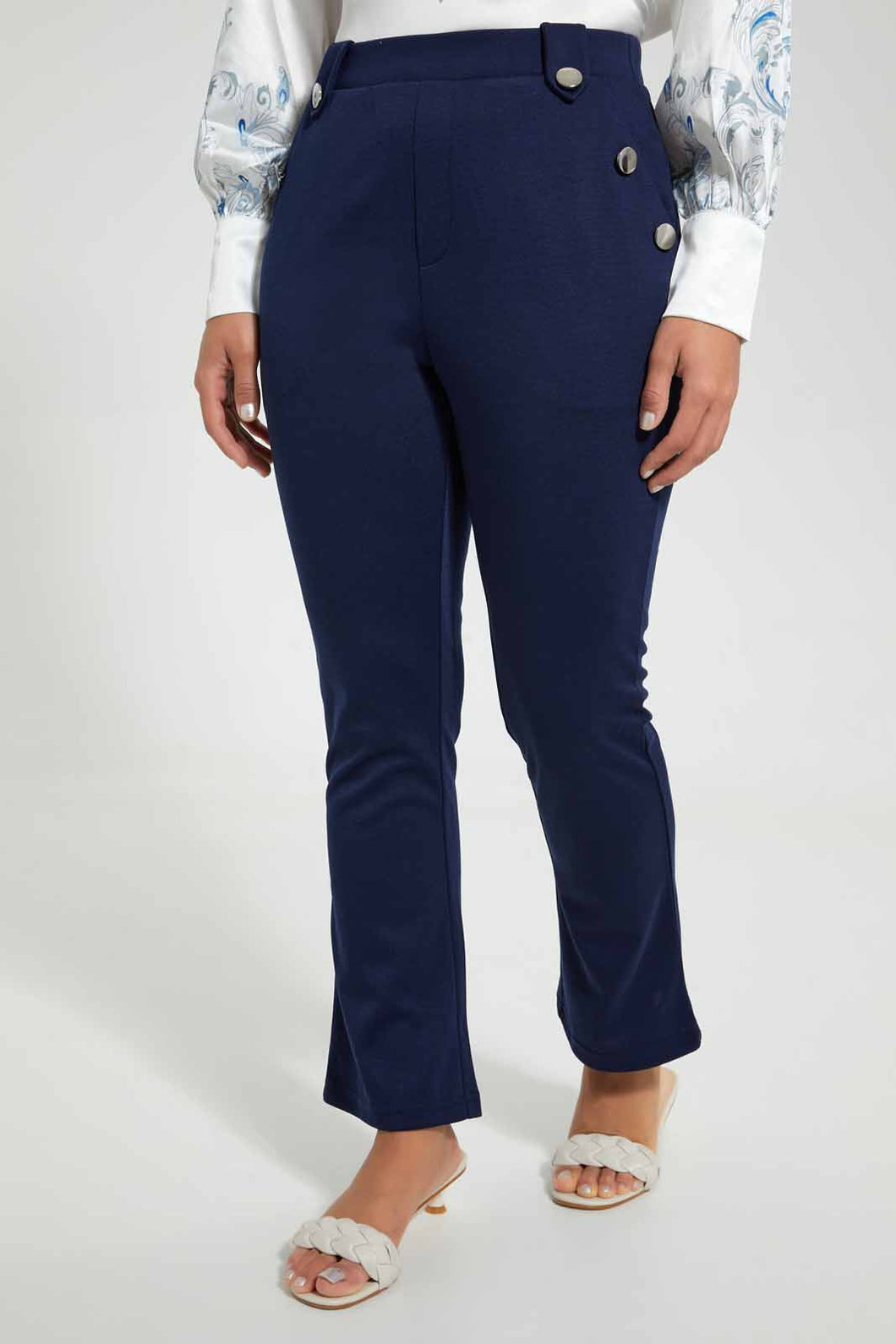 Redtag-Navy-Button-Detail-Trouser-Trousers-Women's-