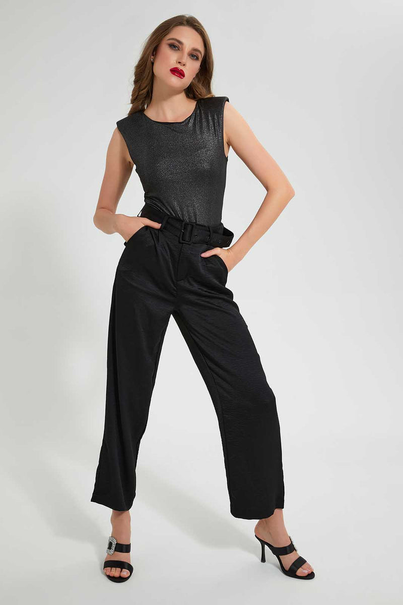 Redtag-Black-Straight-Fit-Trouser-With-Self-Fabric-Belt-Trousers-Women's-